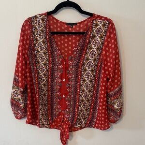 West Kei Red and White Patterned Blouse